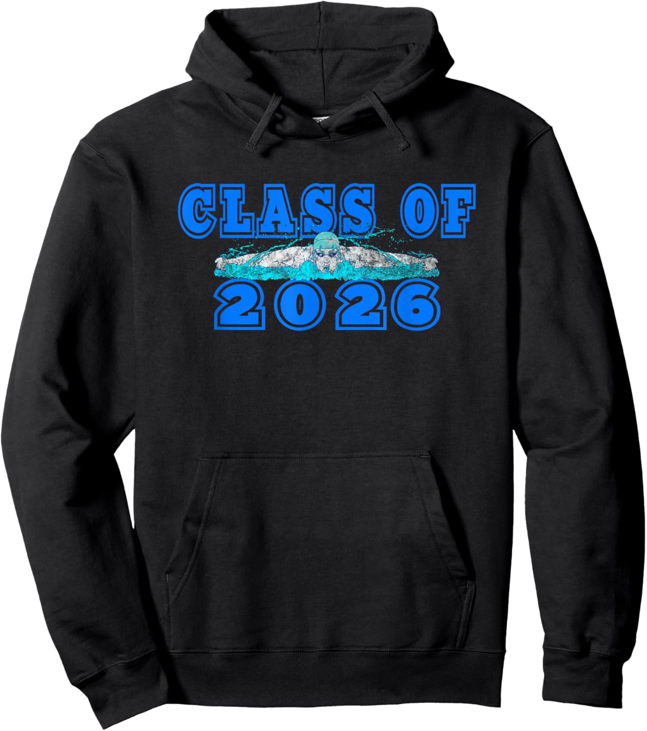 Class of 2026 Senior Swimmer Swimming Team Artwork Blue Hoodie - Hoodie | Black