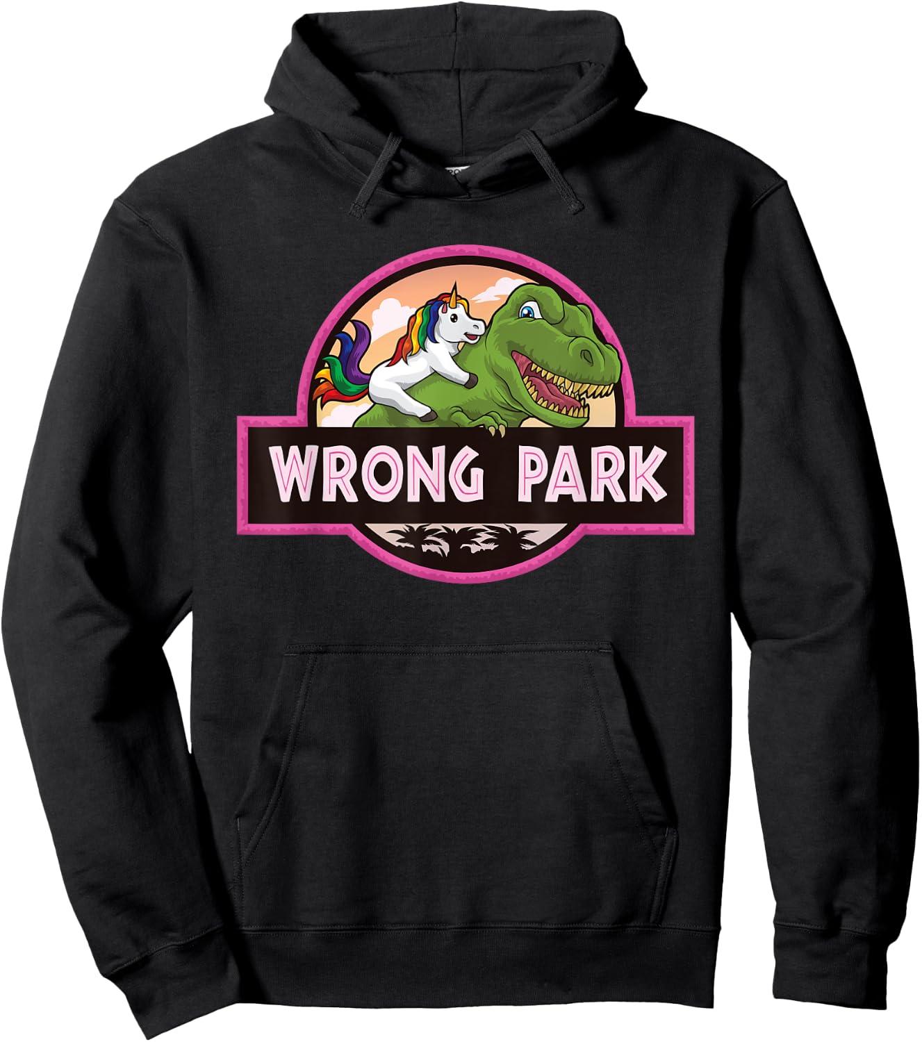 Wrong Park - Unicorn Rides T-Rex - Mythical Dinosaur Parody Hoodie - Hoodie | Black