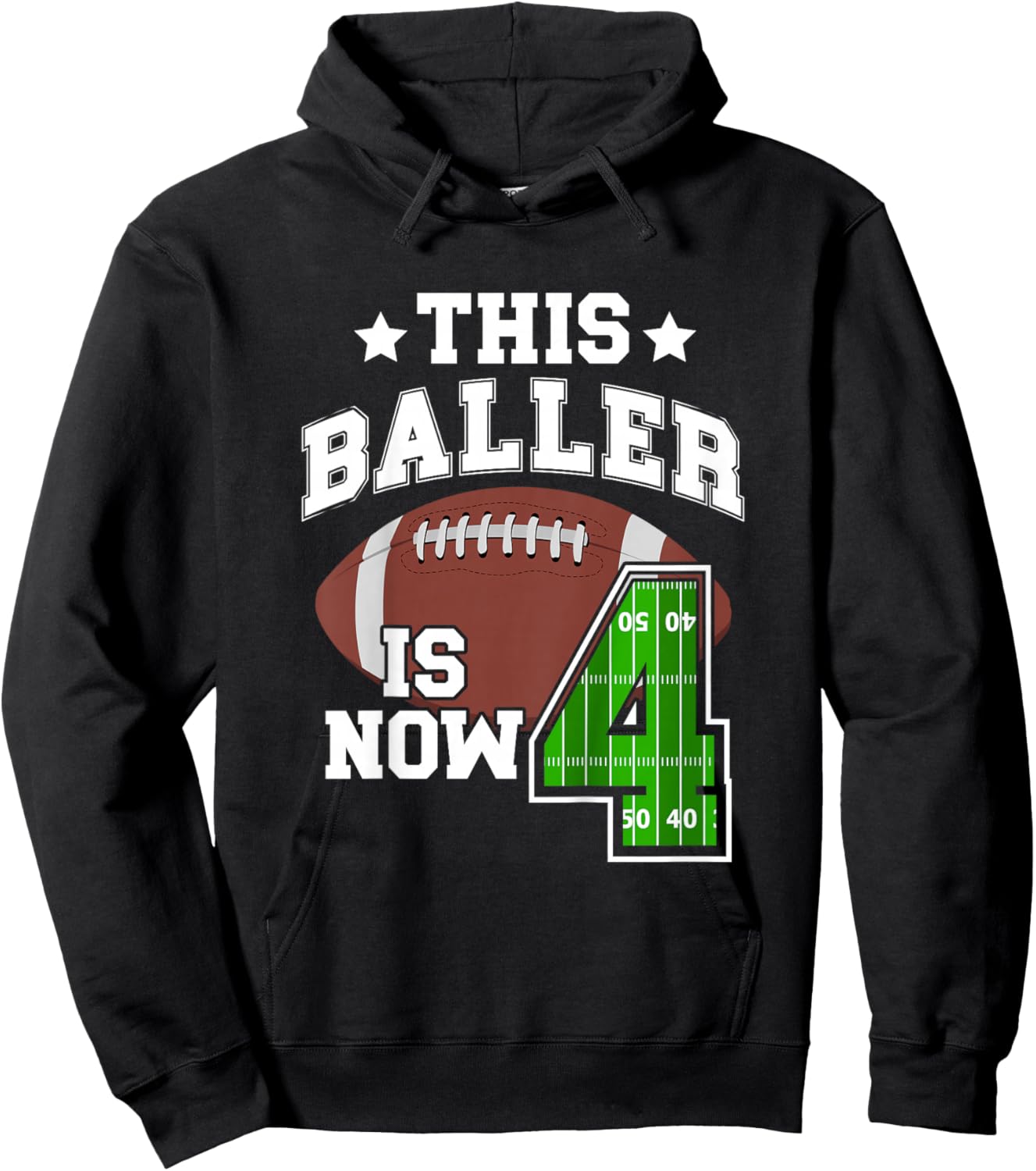 Kids 4th Football Birthday Party 4 Year Old Football Player Hoodie - Hoodie | Black