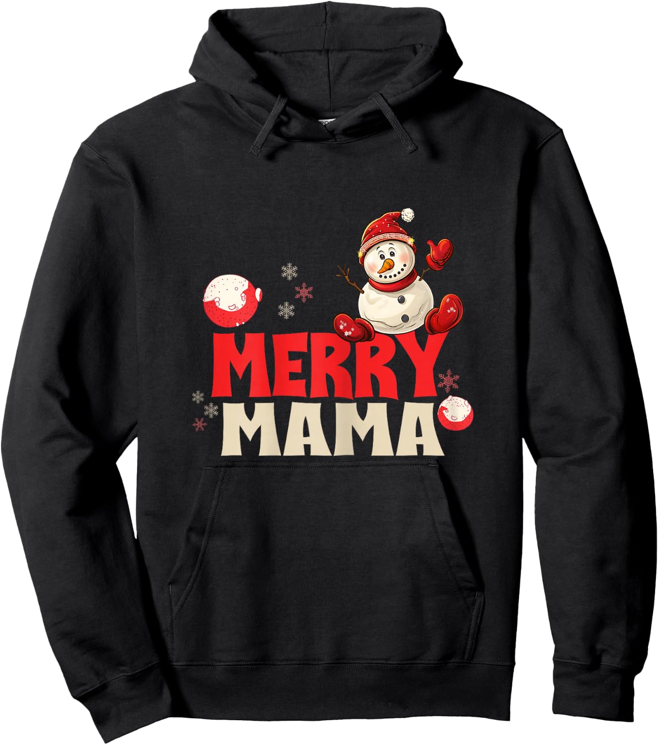 Merry Mama Cozy Snowman for Christmas Jollification Hoodie - Hoodie | Black