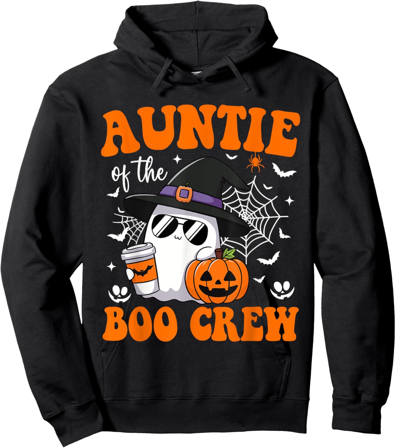 Auntie Boo Crew Groovy Ghost Matching Family Halloween Hoodie - Hoodie | Black