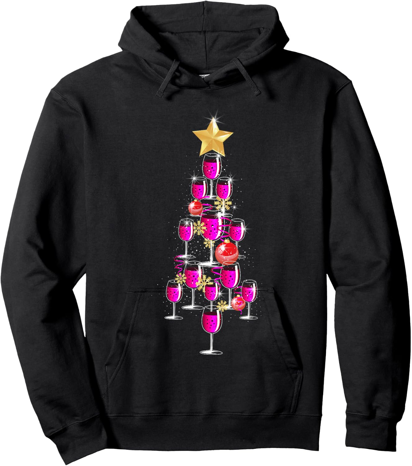 Christmas Tree Wine Glass Drinking Funny Christmas Gifts Hoodie - Hoodie | Black