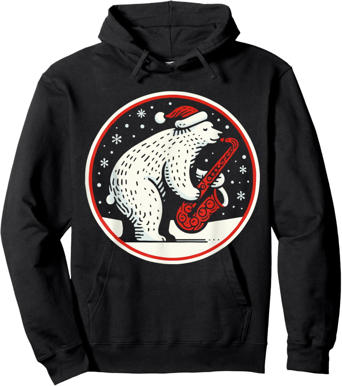 Saxophone Christmas Santa Bear playing Sax Jazz Musician Hoodie - Hoodie | Black