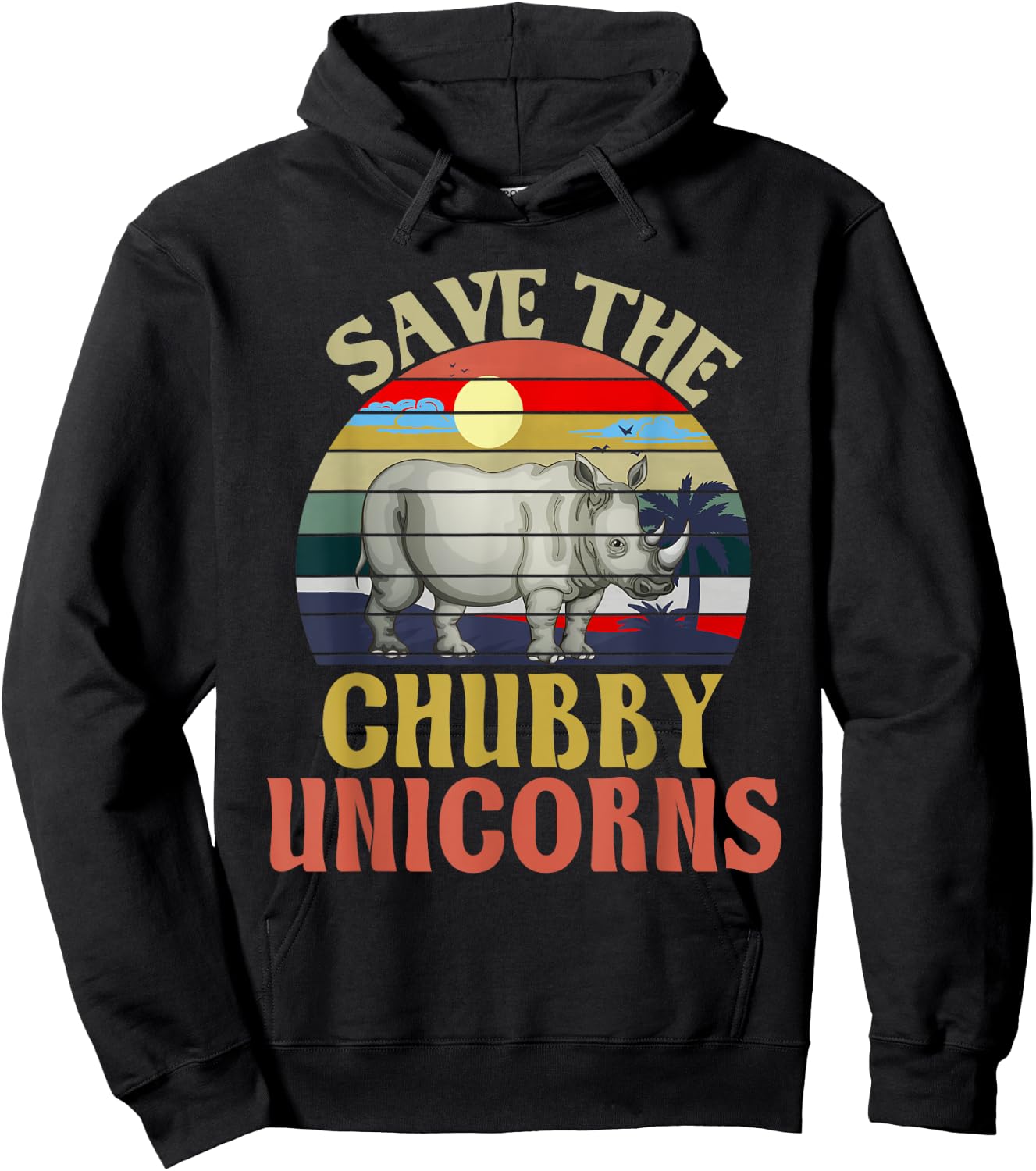 Save The Chubby Unicorn Rhino Retro Hoodie - Hoodie | Black