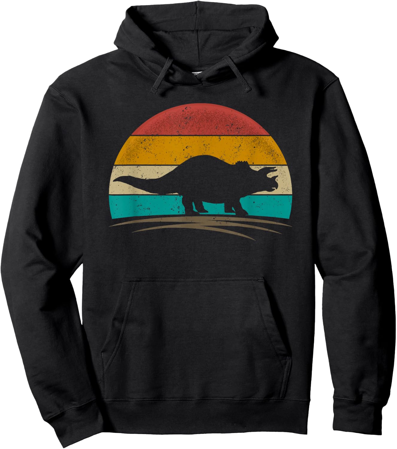 Triceratops Retro Vintage 70s Distressed Men Women Hoodie - Hoodie | Black