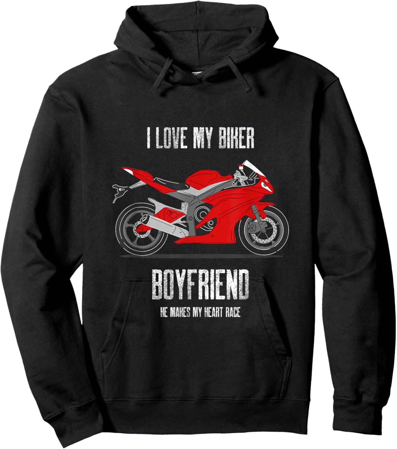 I like My Biker Boyfriend He Makes My Heart Race I Heart My Hoodie - Hoodie | Black