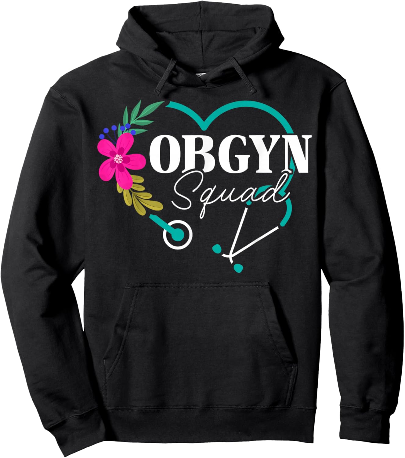 Floral OBGYN Squad Obstetrician Gynecologist Heart Hoodie - Hoodie | Black