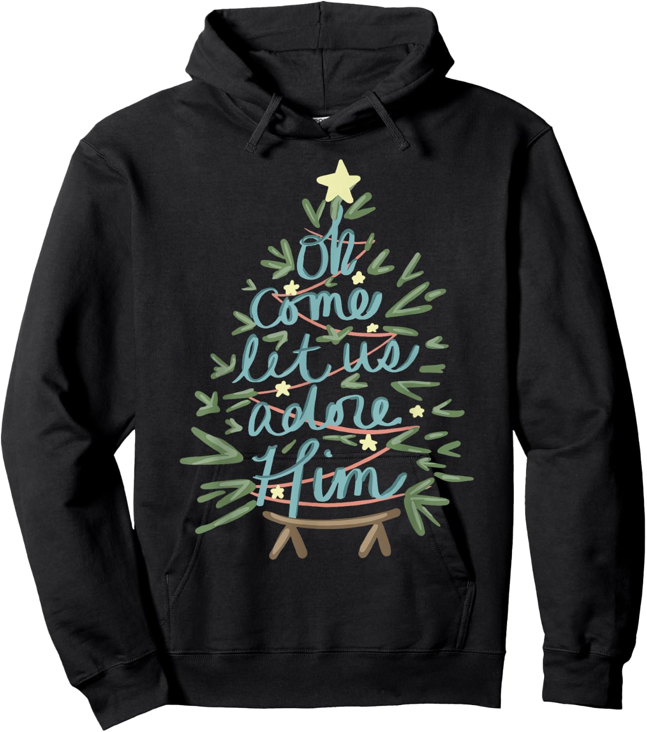Oh Come Let Us Adore Him Christian Jesus Christmas Pajamas Hoodie - Hoodie | Black