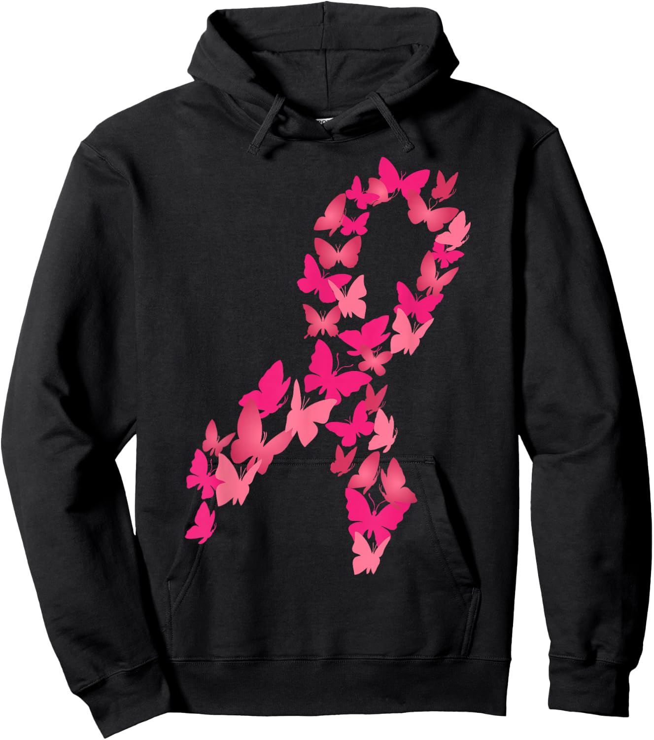 Pink Ribbon Butterfly Cute Breast Cancer Awareness Gift Hoodie - Hoodie | Black