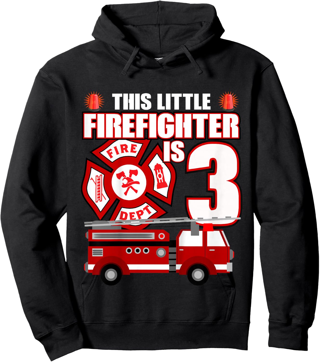 3 Year Old Firefighter Birthday Party Fire Truck 3rd Gift Hoodie - Hoodie | Black