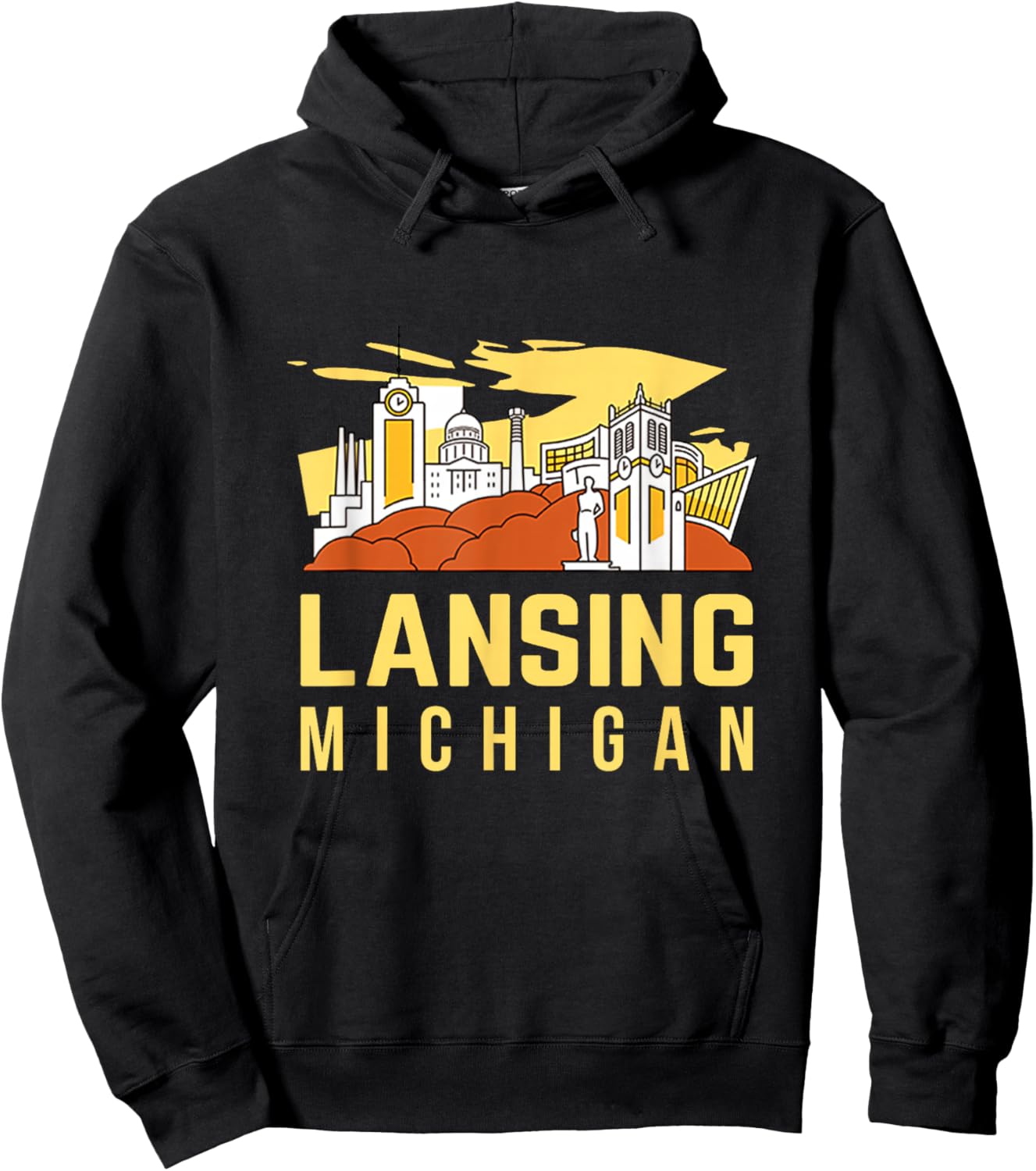 Lansing City Skyline And Landmarks Michigan Travel Souvenir Hoodie - Hoodie | Black