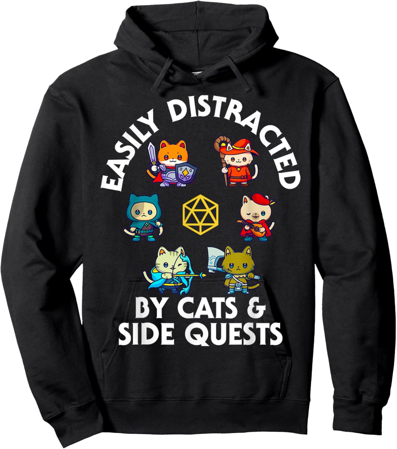 RPG Gamer Cats Side Quest Funny Nerd ADHD Cat Men Women Kids Hoodie - Hoodie | Black