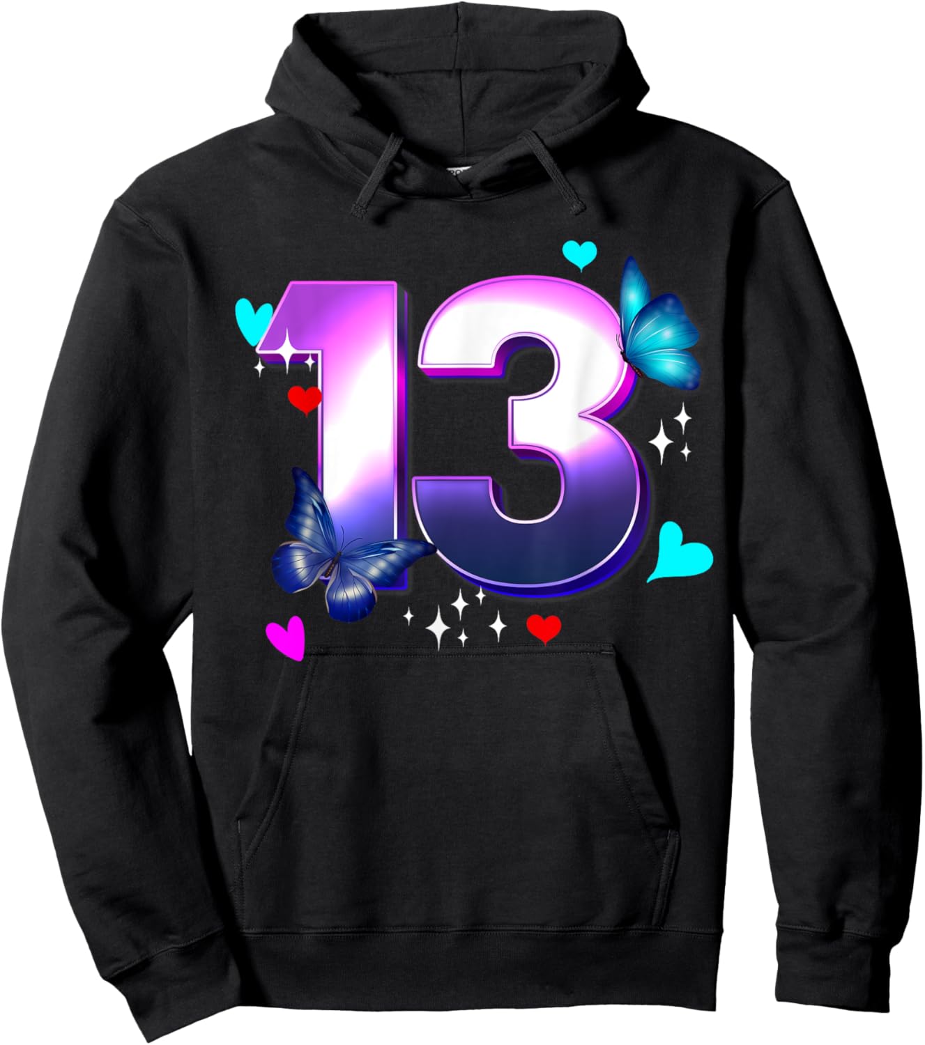 Butterflies - Girls and Boys - 13 Years old - Turn Thirteen Hoodie - Hoodie | Black