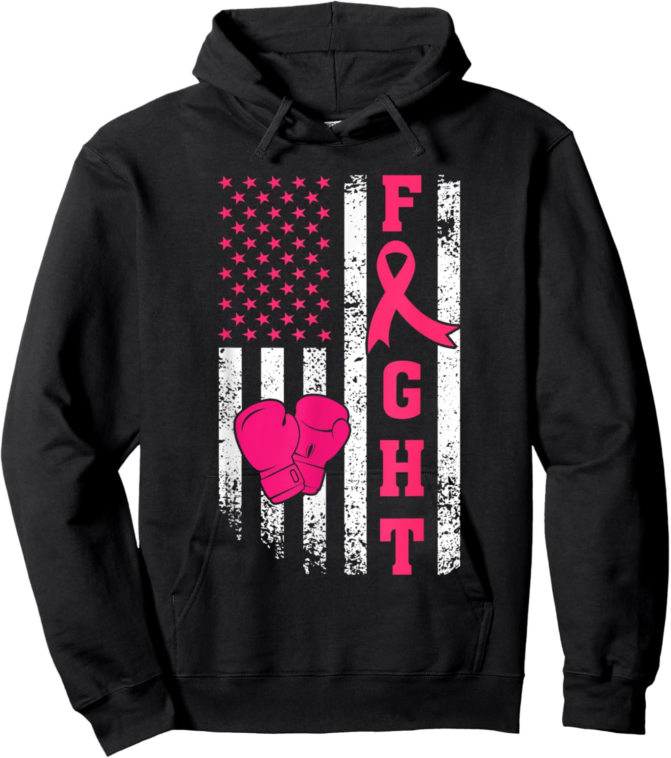 Fight Breast Cancer Survivor American Flag Cancer Awareness Hoodie - Hoodie | Black