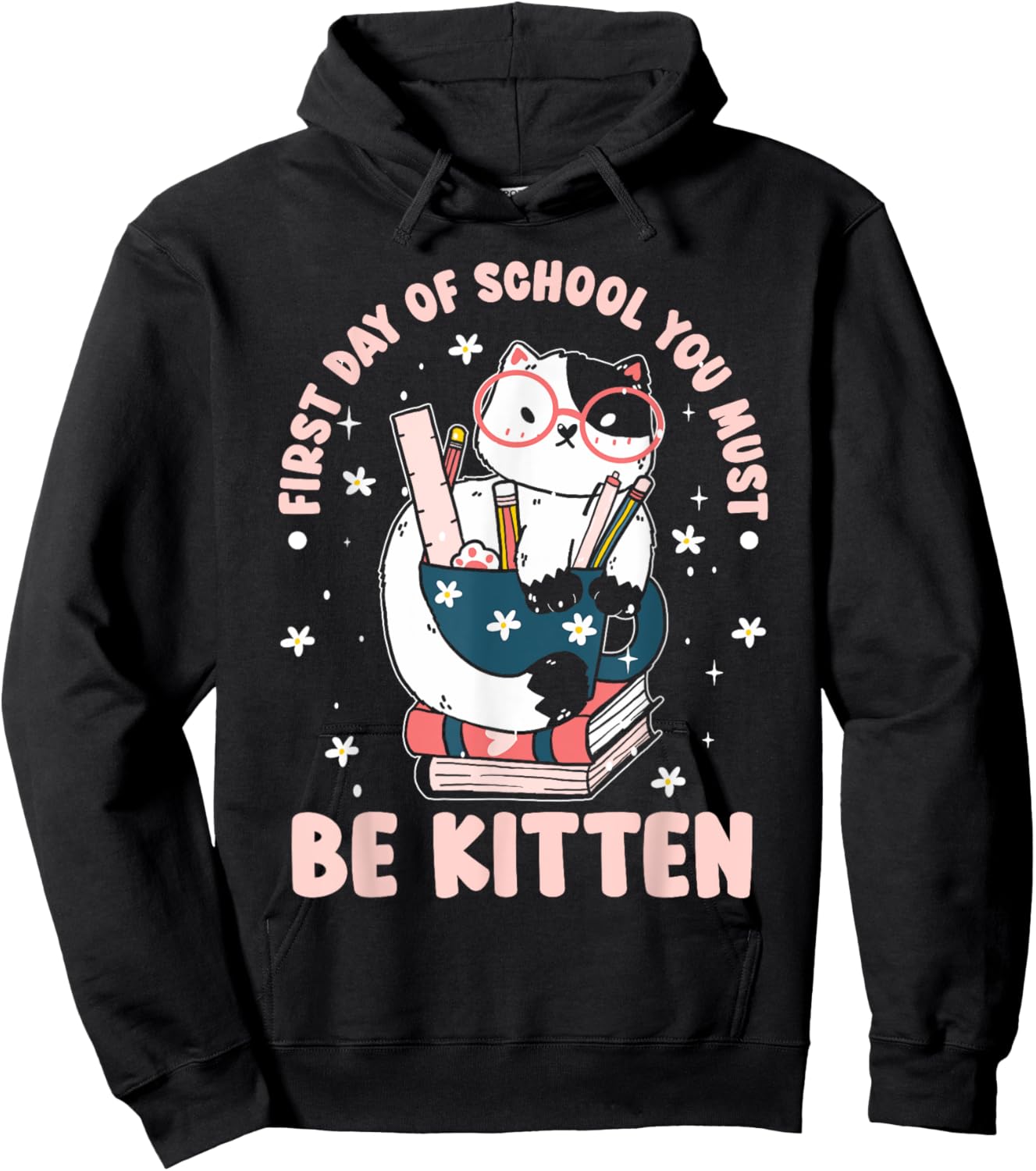Cute Cat First Day Of School Women Kids Hoodie - Hoodie | Black