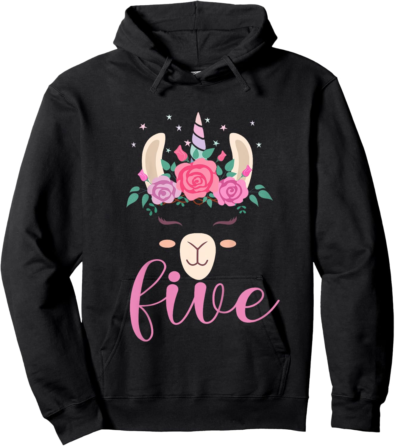 Kids 5 year Old Llamacorn Birthday Party Llama Unicorn 5th Gift Hoodie - Hoodie | Black