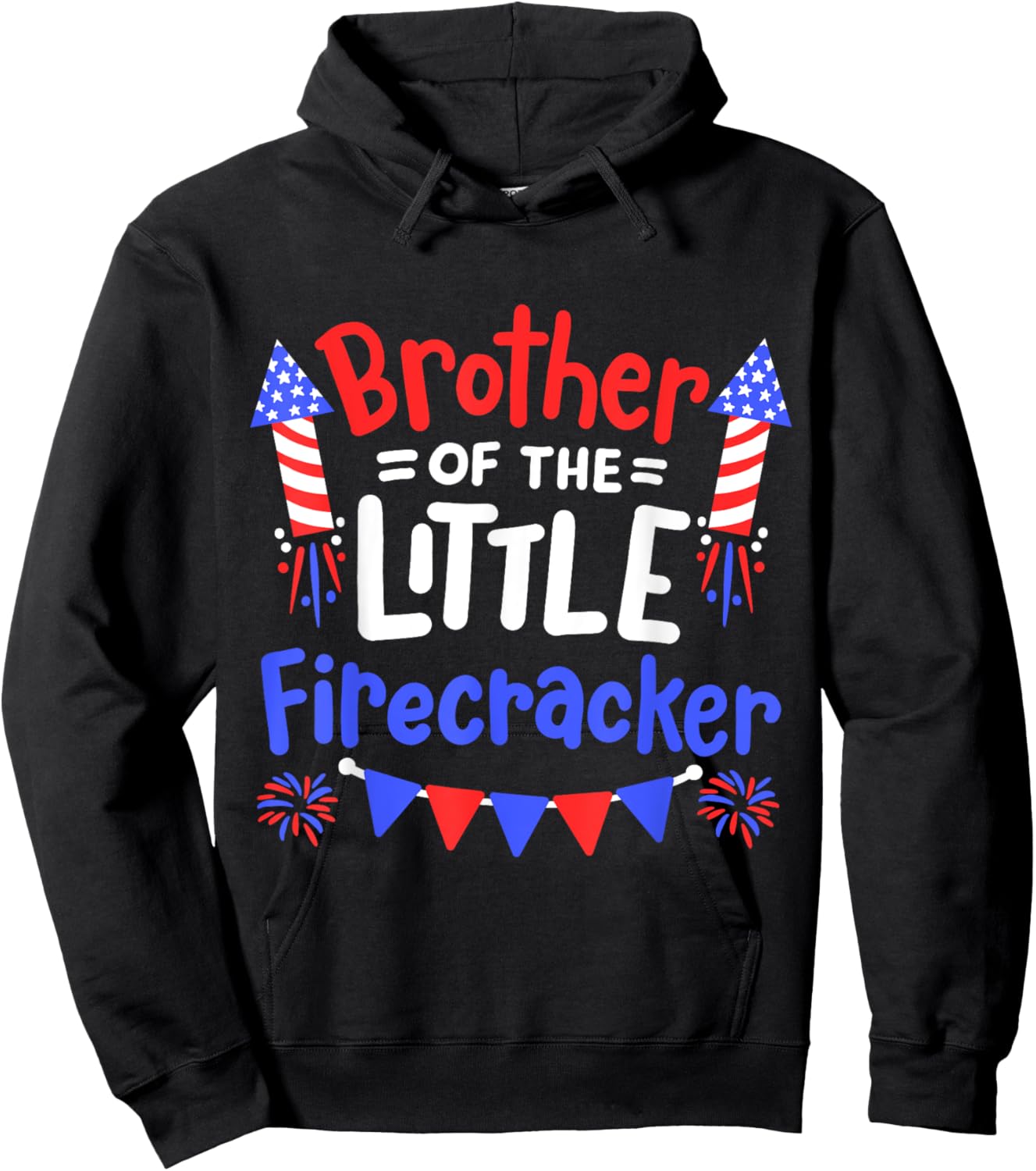 Funny 4th of July Birthday Brother Of The Little Firecracker Kids Men Hoodie - Hoodie | Black