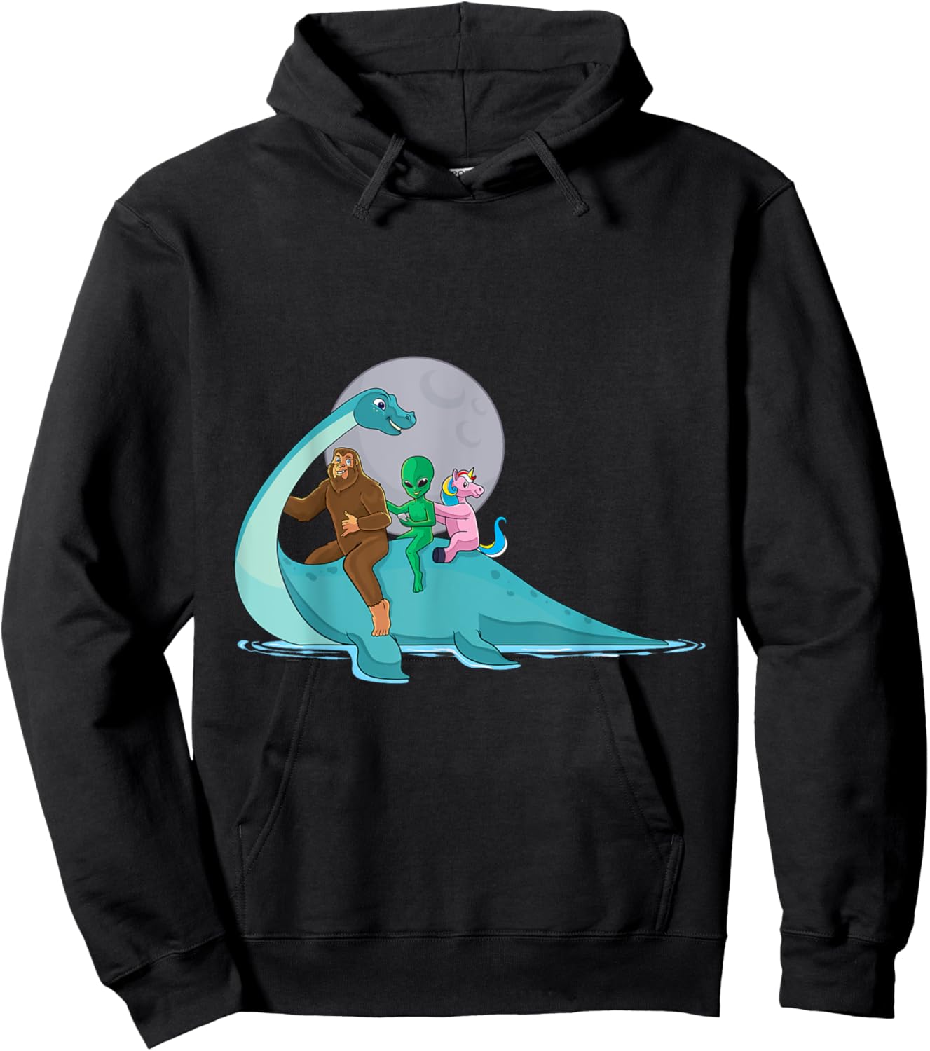 Alien Bigfoot Unicorn Riding Loch Ness Monster Cryptozoology Hoodie - Hoodie | Black