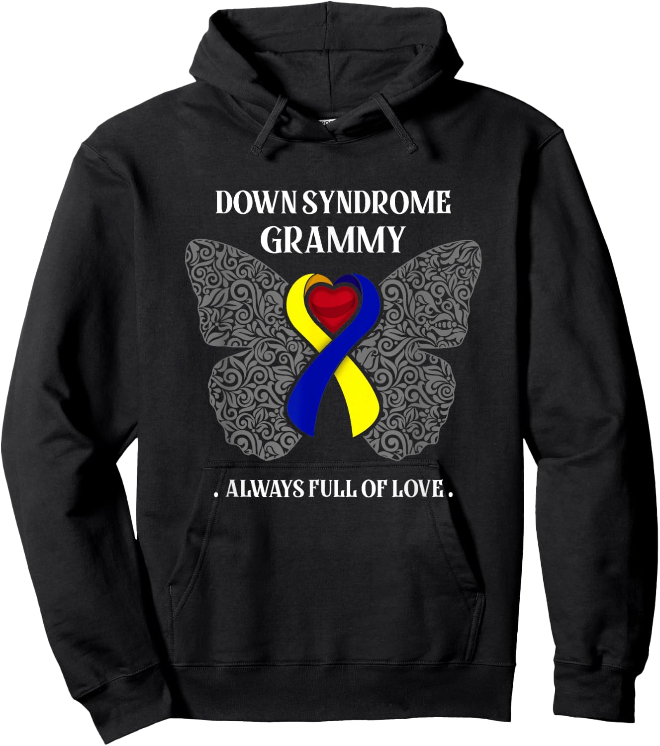 Butterfly Ribbon Down Syndrome Grammy Always Full Of Love Hoodie - Hoodie | Black