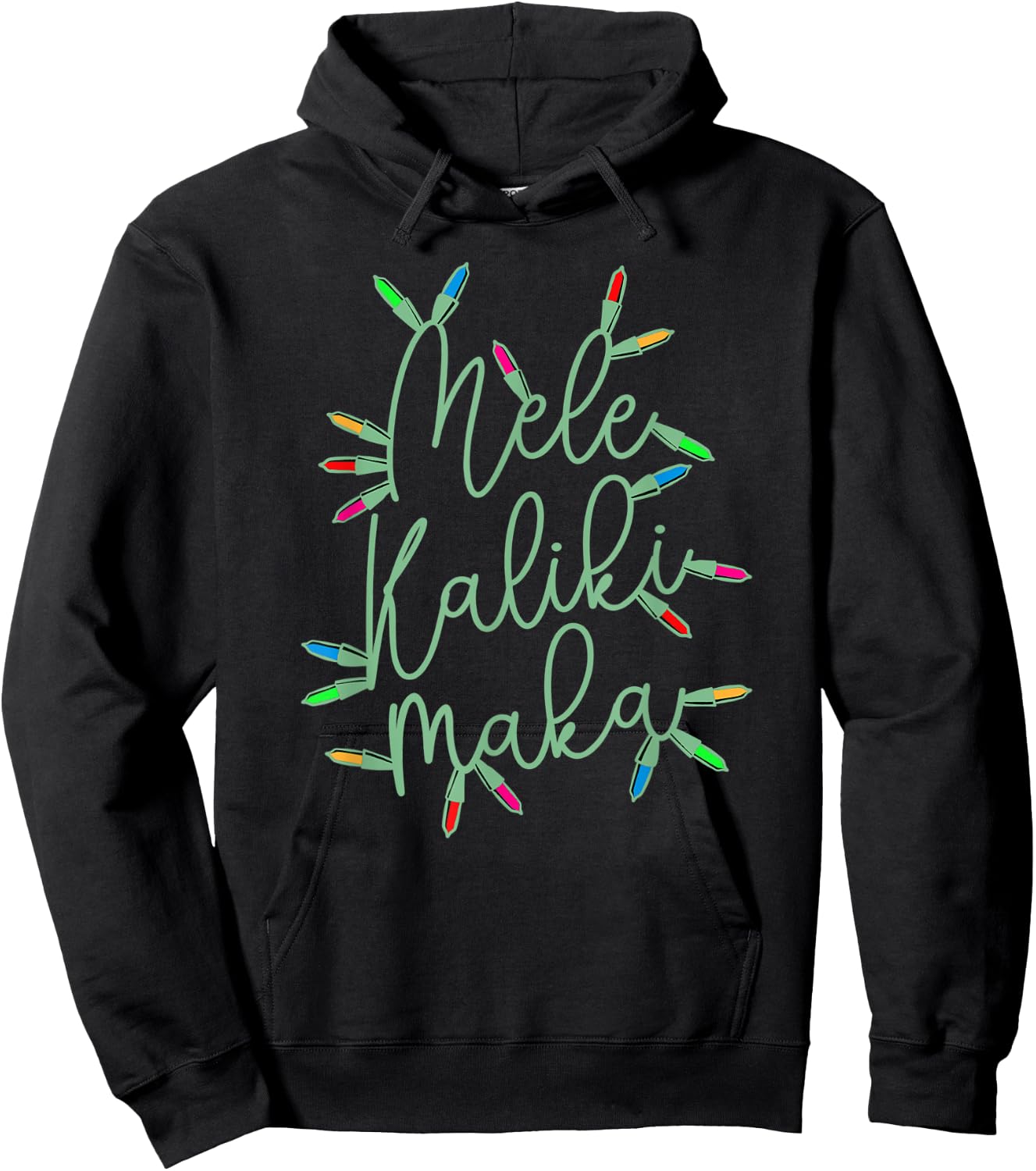 Mele Kalikimaka Christmas Lights Festive Holiday Women Mom Hoodie - Hoodie | Black