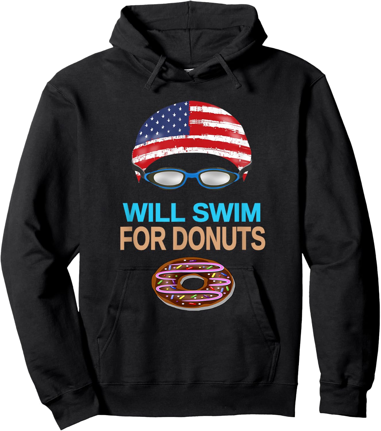 Swim Swimmer T shirt Funny Swimming Goggles Cap Donuts Hoodie - Hoodie | Black