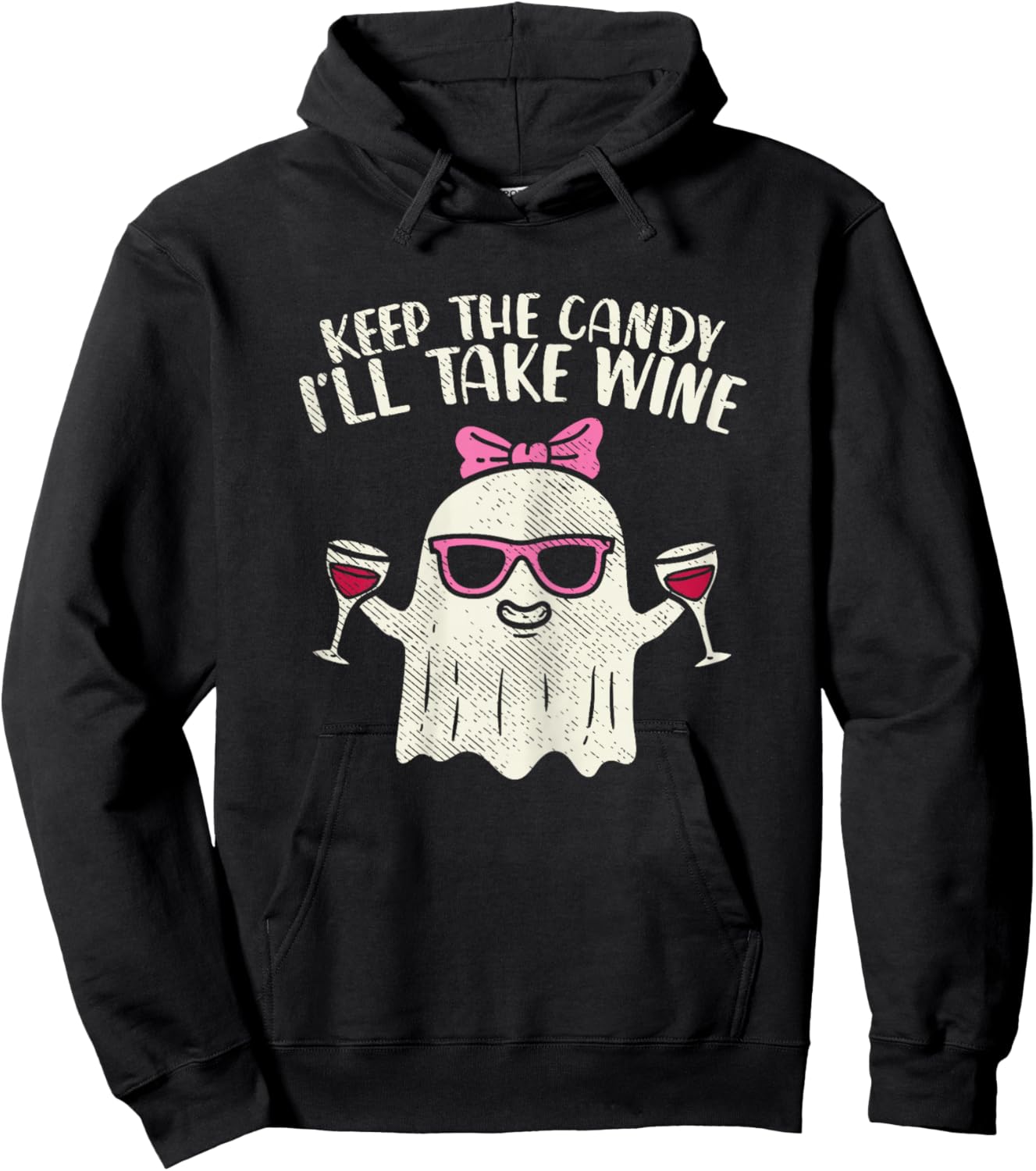 Keep Candy Ill Take Wine Ghost Funny Halloween Drinkin Women Hoodie - Hoodie | Black