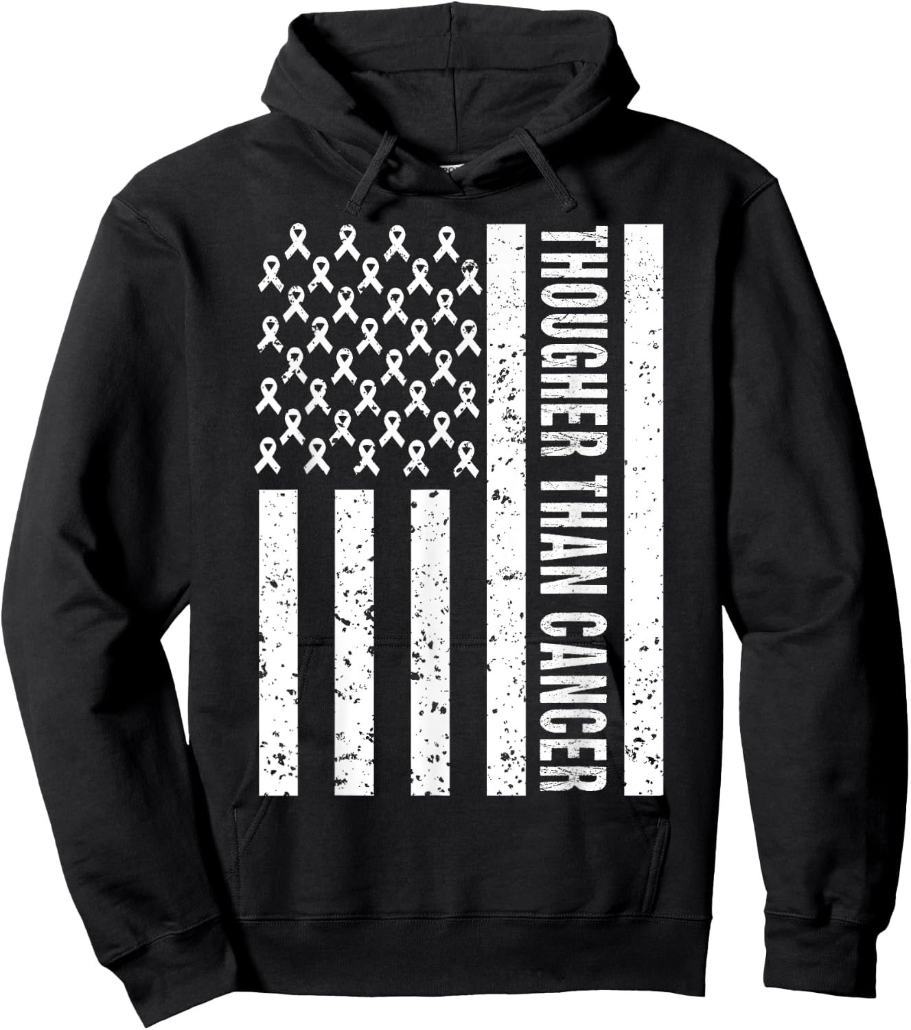 Cancer Survivors Day Shirt Tougher Than Cancer US Flag Cute Hoodie - Hoodie | Black