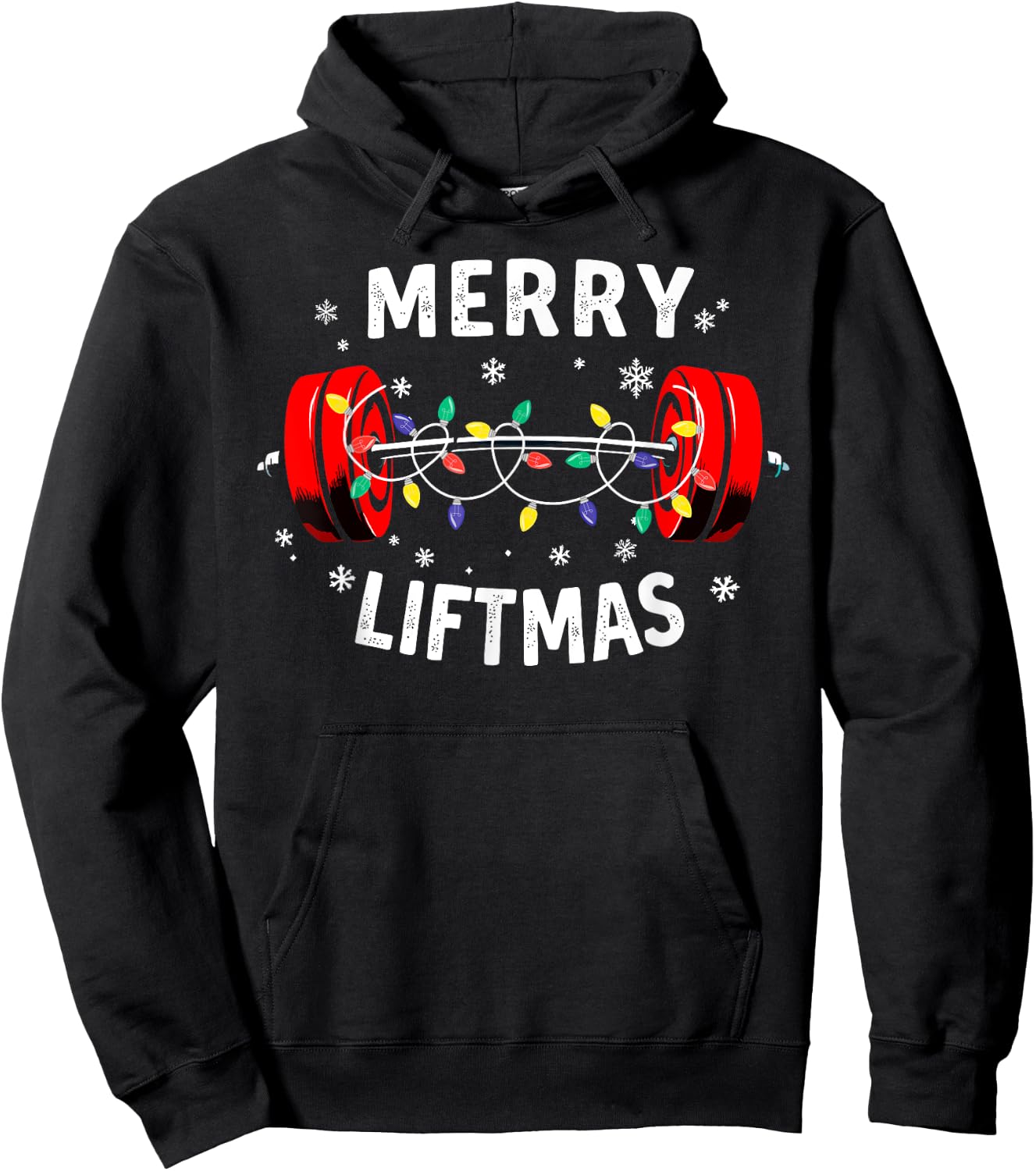 Merry Liftmas Barbell Christmas Tree Lights Weightlifting Hoodie - Hoodie | Black