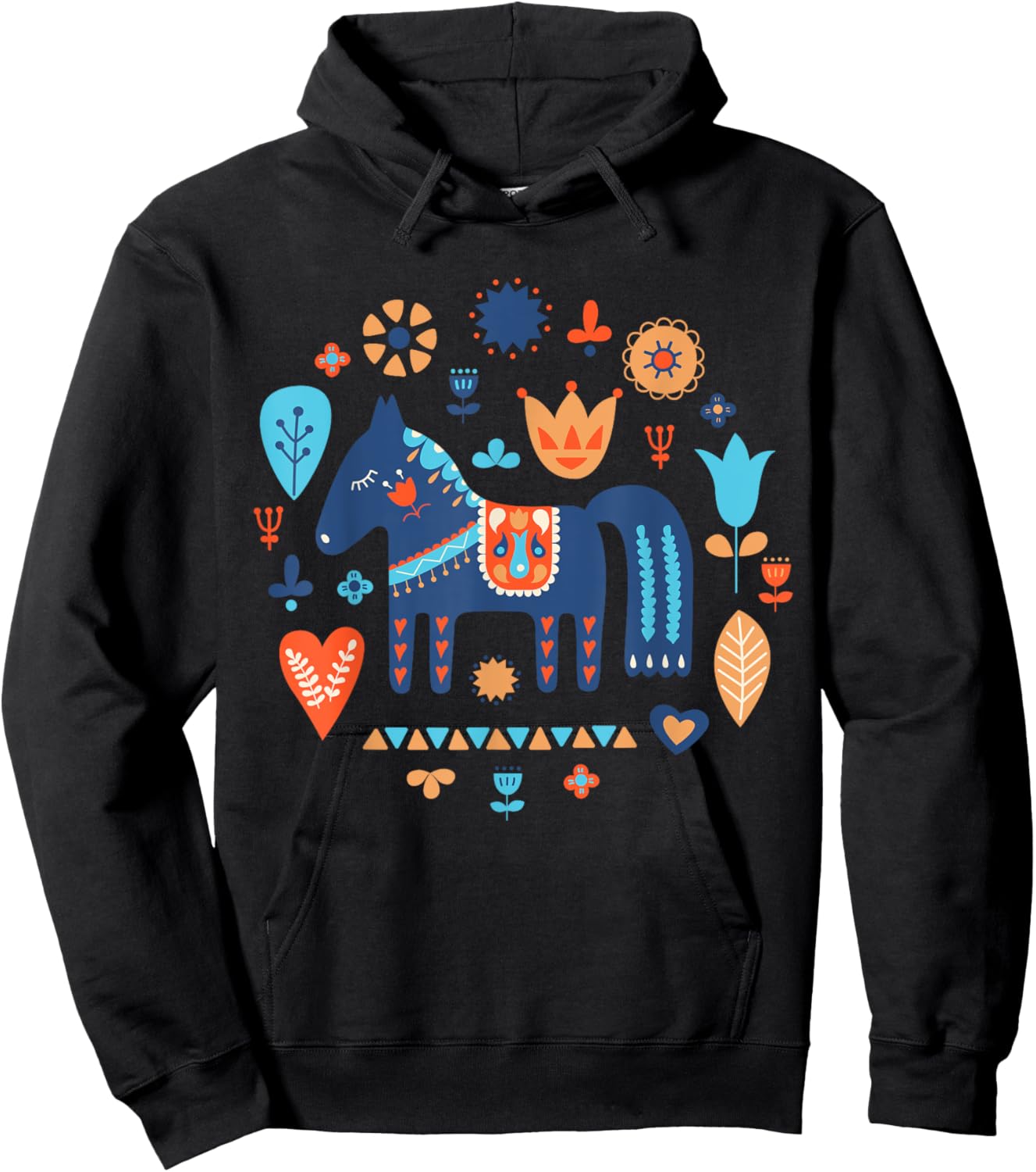 Swedish Dala Horse Dalecarlian Nordic Tradition Sverige Folk Hoodie - Hoodie | Black