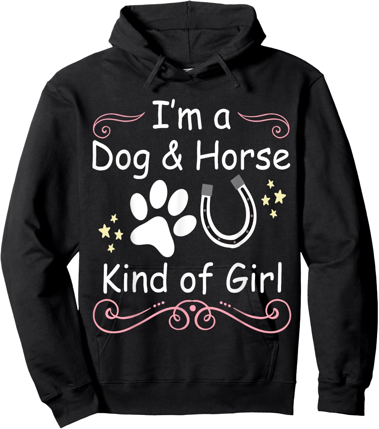 I'm A Dog And Horse Kind Of Girl Paw Print Horseshoe Gift Hoodie - Hoodie | Black