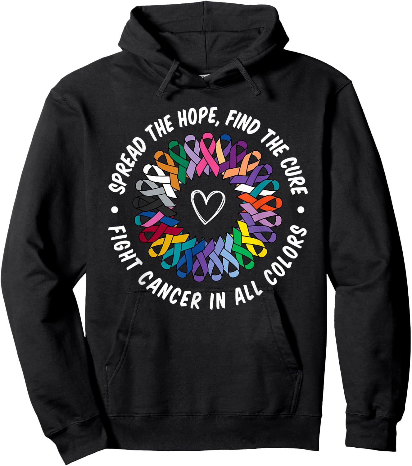 Fight Cancer in All and Every Color Flower Ribbon Heart Love Hoodie - Hoodie | Black