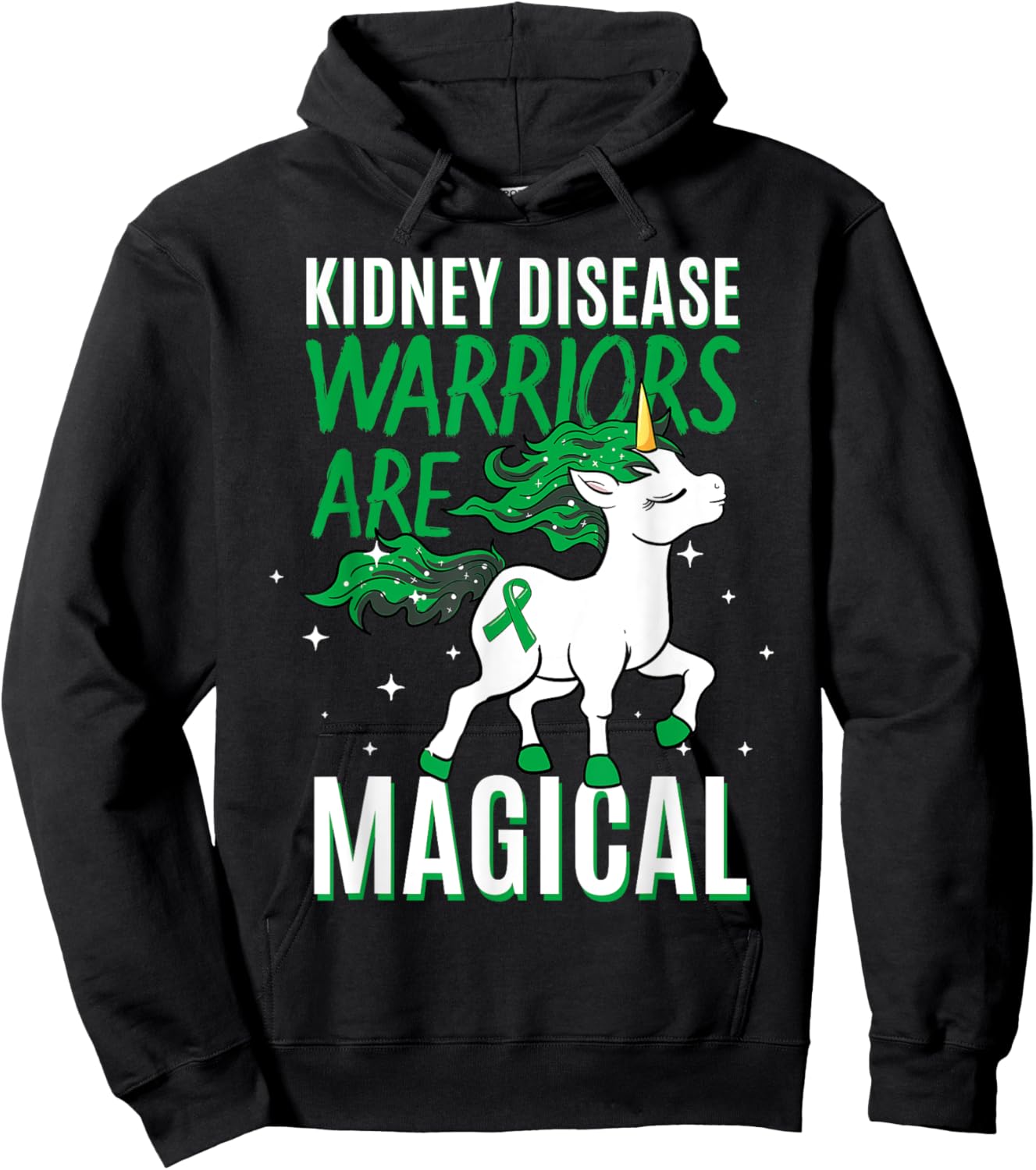 Kidney Disease Warrior Magical Unicorn Green Organ Donor Hoodie - Hoodie | Black