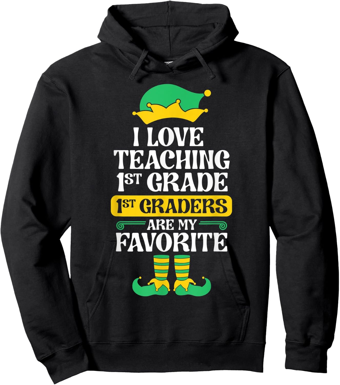 1st Grade Teacher Elf Christmas School Party I Love Teaching Hoodie - Hoodie | Black