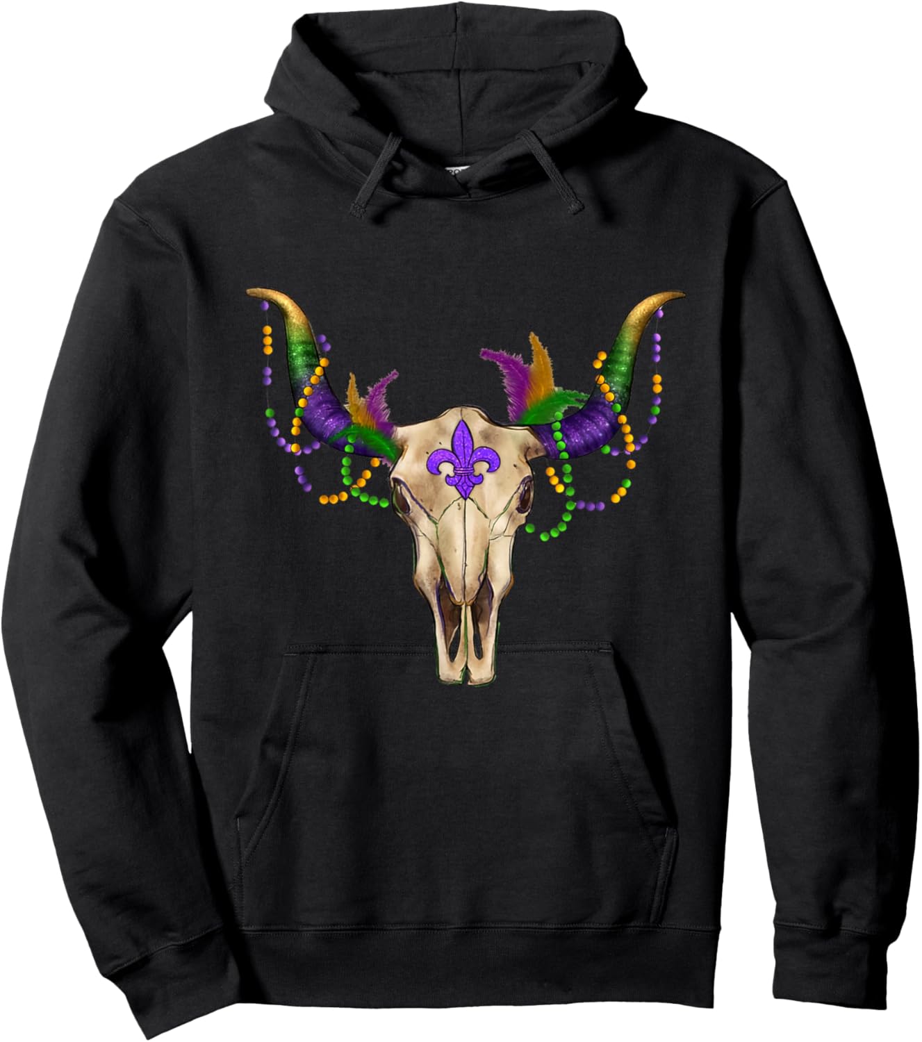 Mardi Gras Cow Bull Skull Mardi Gras Farm Animal Cow Lover Hoodie - Hoodie | Black