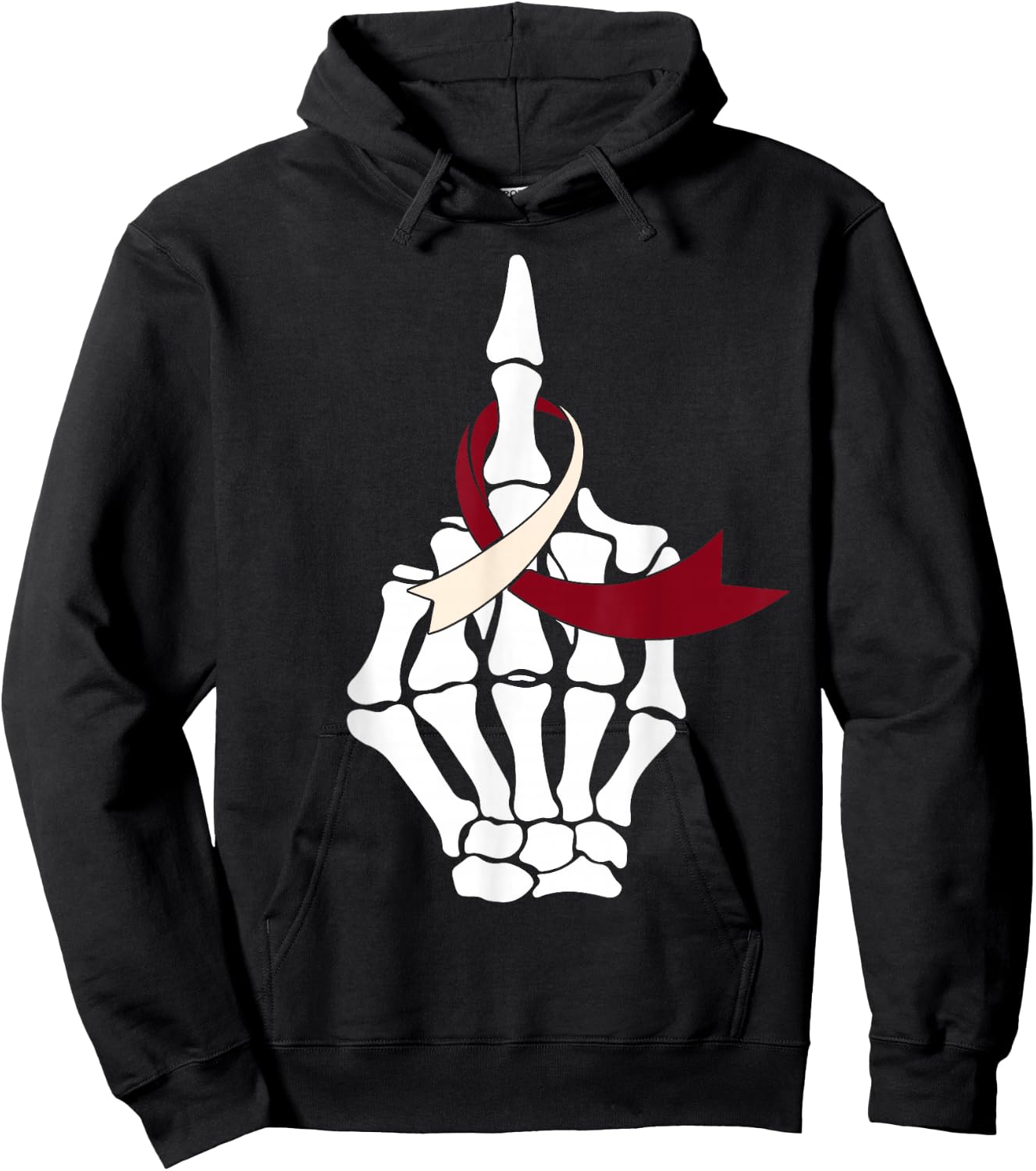 Fuck Head & Neck Cancer Middle Finger Burgundy Ivory Ribbon Hoodie - Hoodie | Black