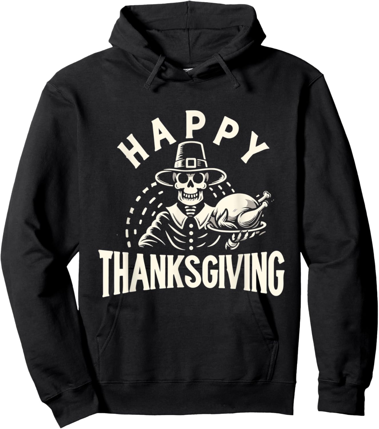 Happy Thanksgiving Skeleton and Turkey Hoodie - Hoodie | Black