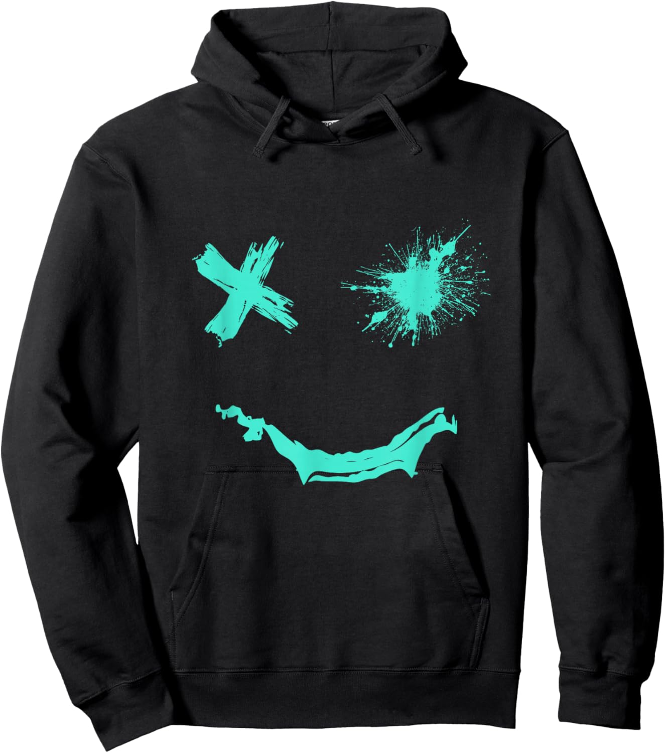 Light Teal Aqua Smile Grunge Face Light Teal Aqua Color Hoodie - Hoodie | Black