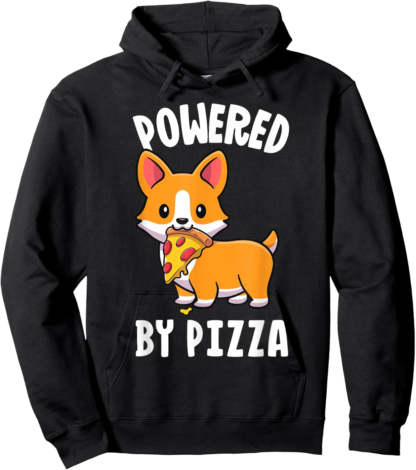 Powered By Pizza Corgi Shirt Dog Funny Corgi Shirt Kids Men Hoodie - Hoodie | Black