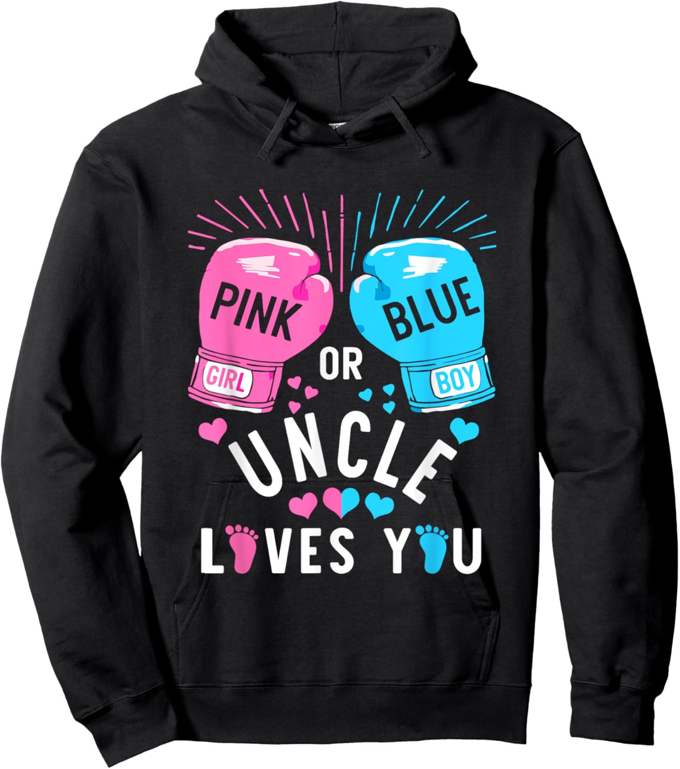 Pink Or Blue Uncle Loves You Boxing Gender Reveal Party Hoodie - Hoodie | Black