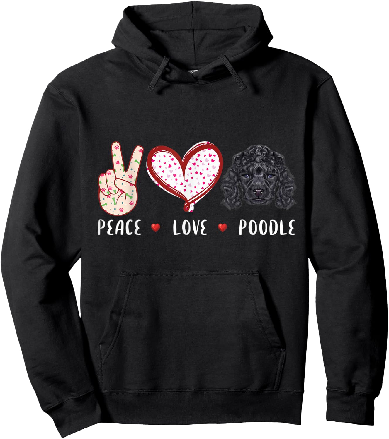 peace love Poodle gifts women kids Poodle dog mom Hoodie - Hoodie | Black