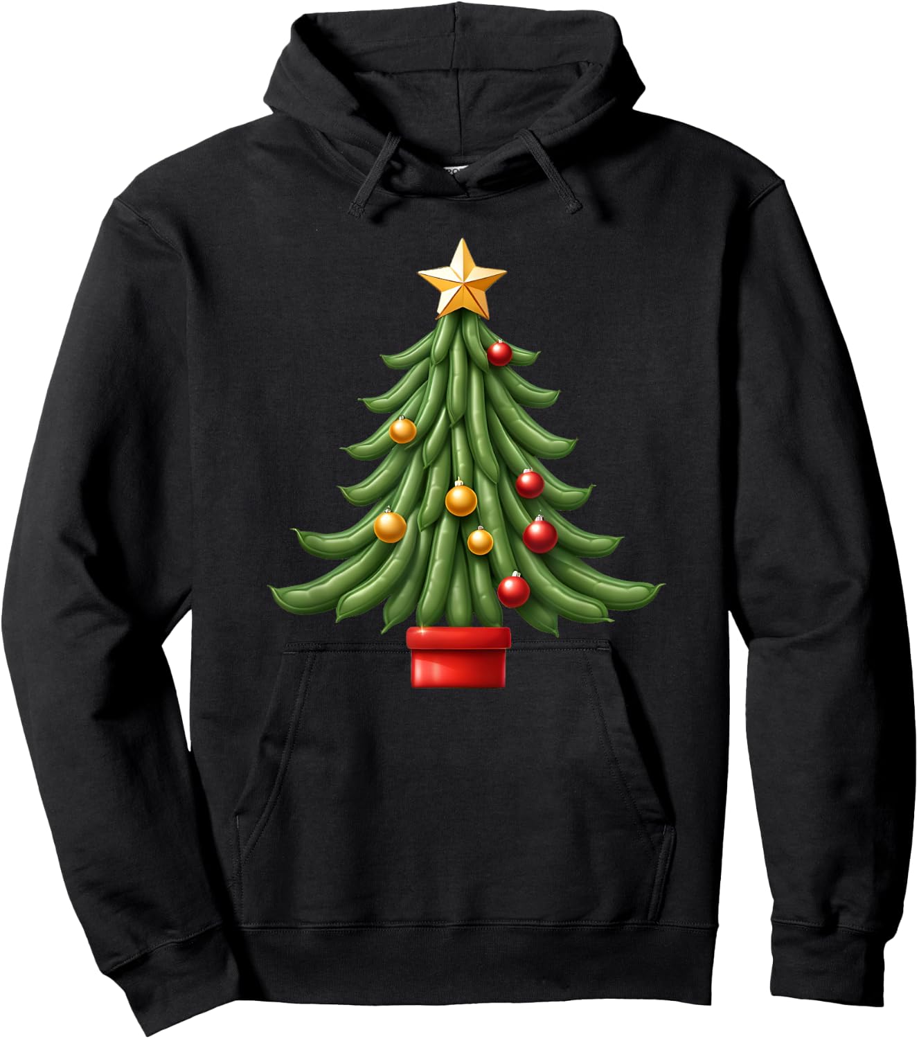 String Green Bean Christmas Tree Hoodie - Hoodie | Black