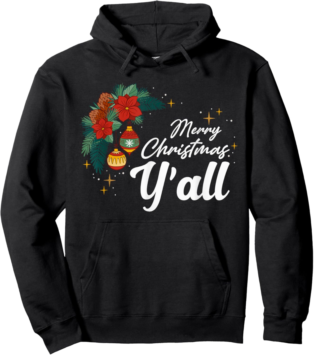 Merry Christmas Y'all Funny Country Southern Xmas Holiday Hoodie - Hoodie | Black