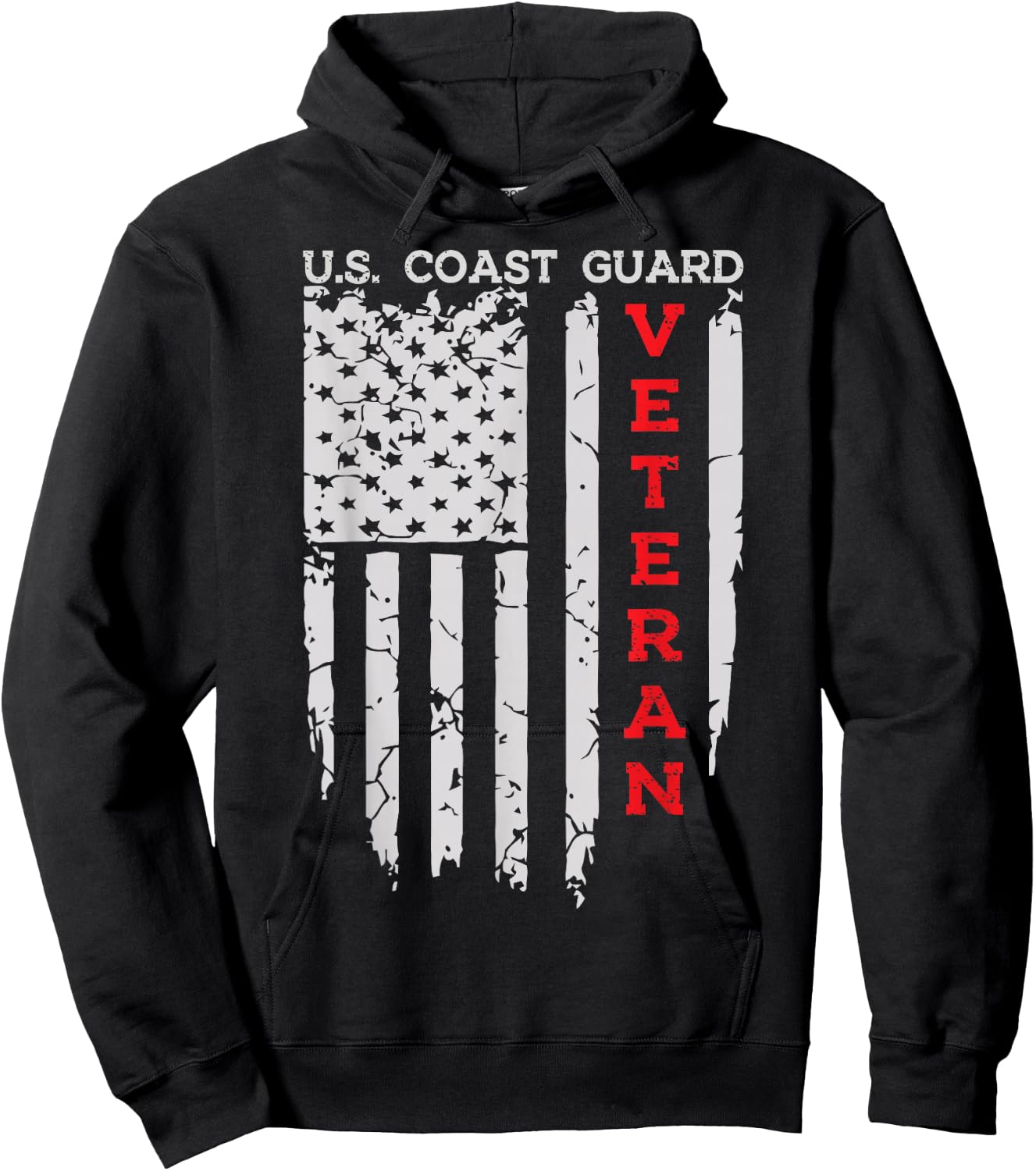 US Coast Guard Veteran USCG American Flag Hoodie - Hoodie | Black