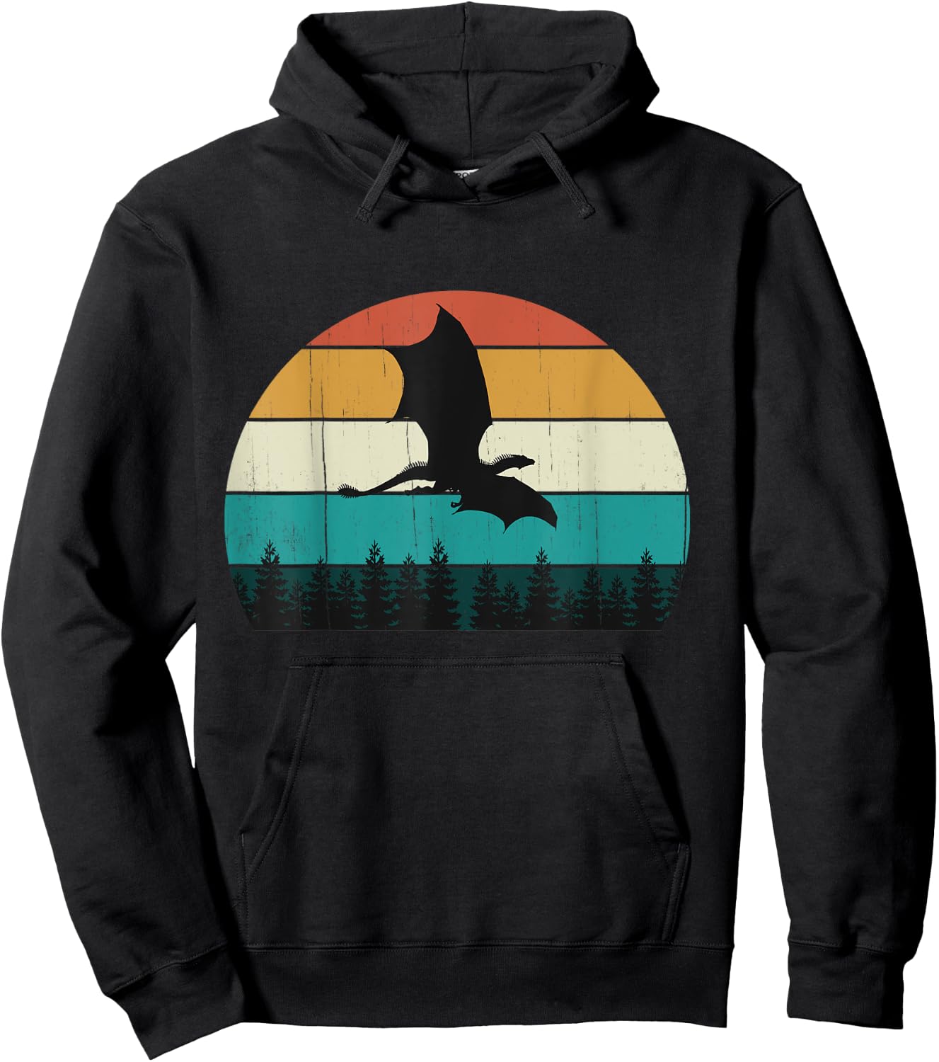 Retro Flying Dragon - Vintage Sunset Fantasy / Sci-Fi Gift Hoodie - Hoodie | Black