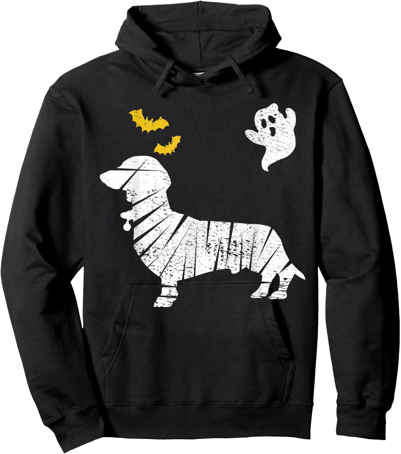 Dachshund Wiener Halloween Mummy Bat Ghost Vintage Hoodie - Hoodie | Black