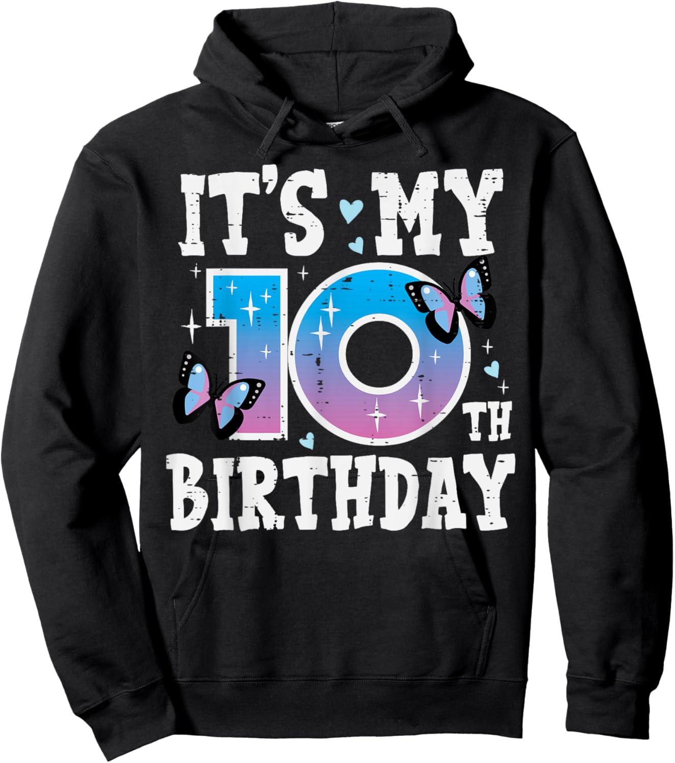 Its My 10th Birthday Butterfly Bday 10 Years Old Girls Kids Hoodie - Hoodie | Black