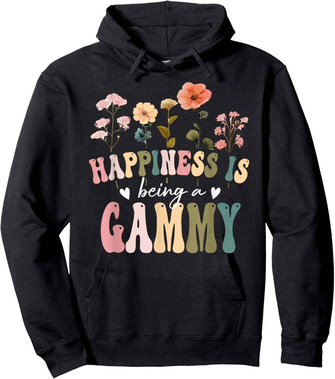Happiness is Being a Gammy Floral Design Gammy Mother's Day Hoodie - Hoodie | Black
