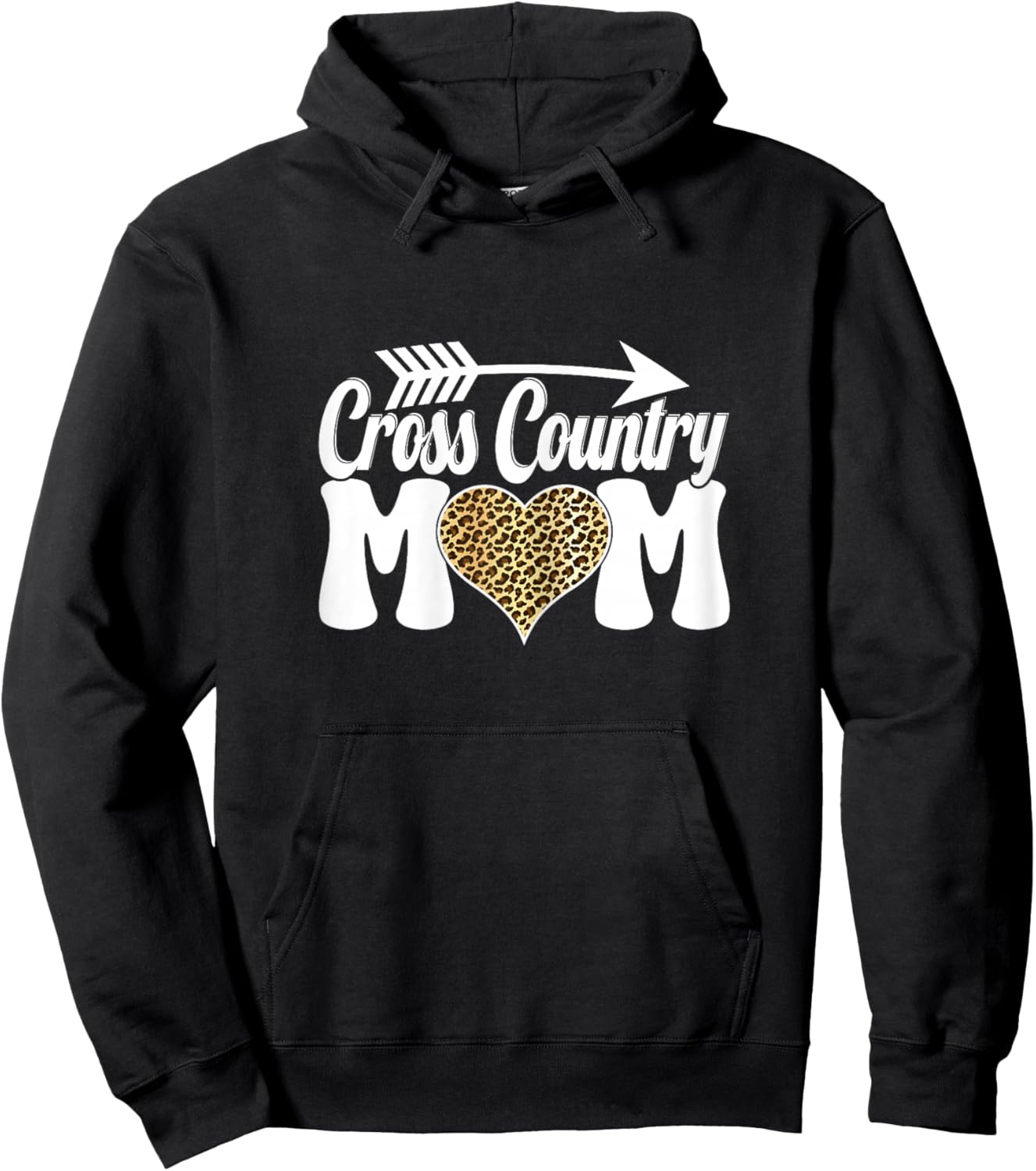 Cross Country Mom Cute Running Heart Leopard Print XC Runner Hoodie - Hoodie | Black