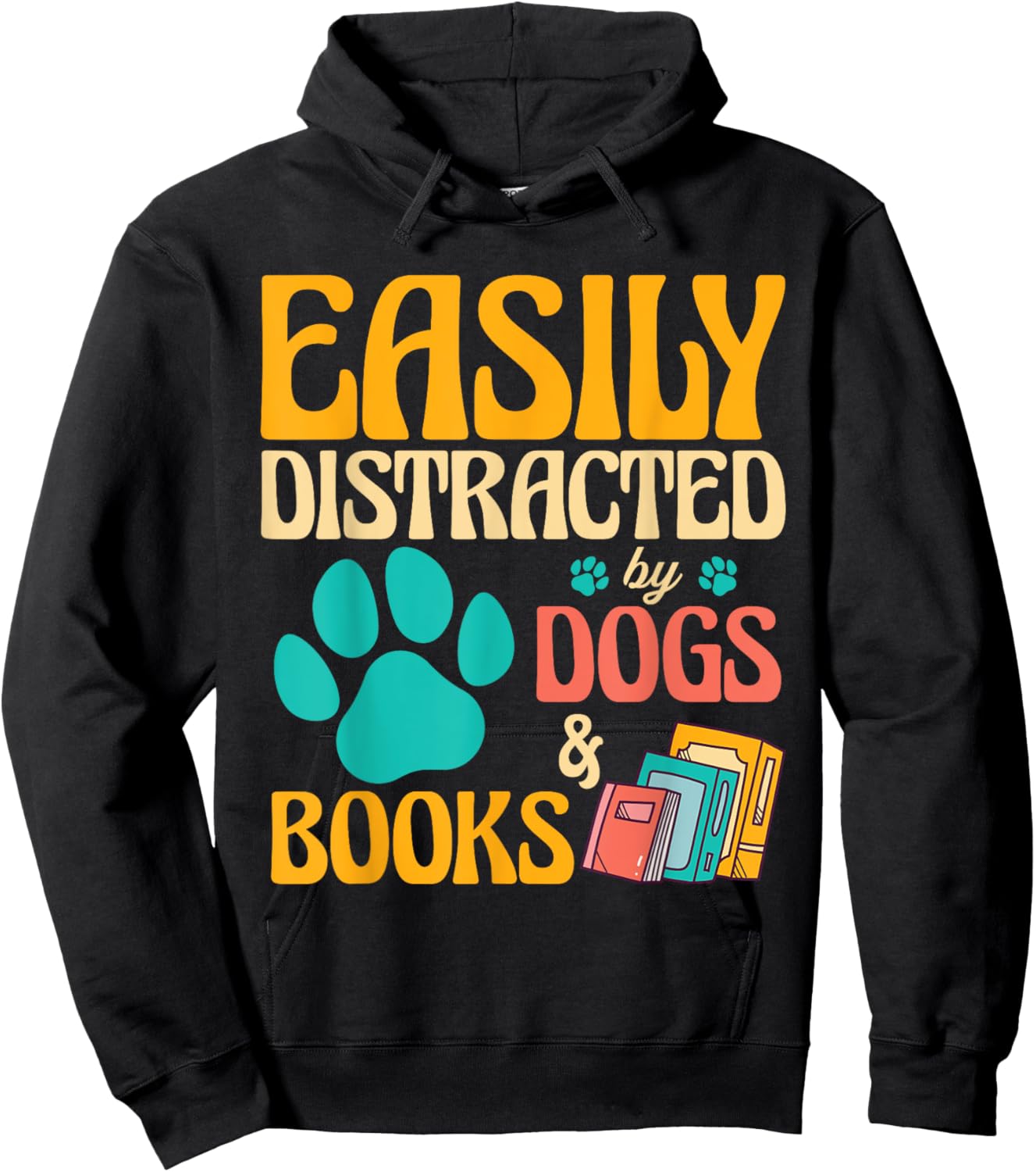 Vintage Library Easily Distracted by Books and Dogs Hoodie - Hoodie | Black