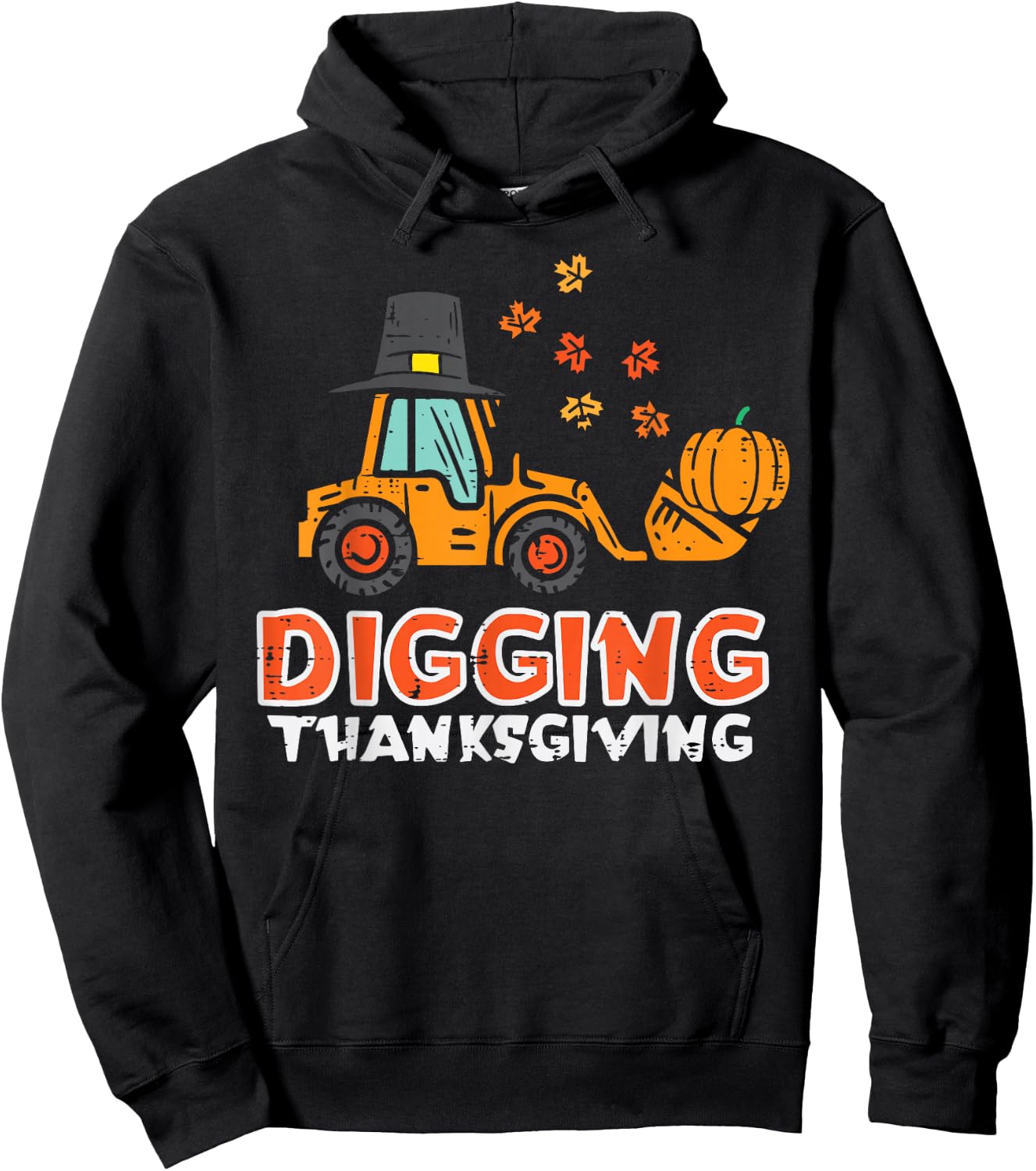 Digging Thanksgiving Excavator Truck Fall Toddler Boys Kids Hoodie - Hoodie | Black